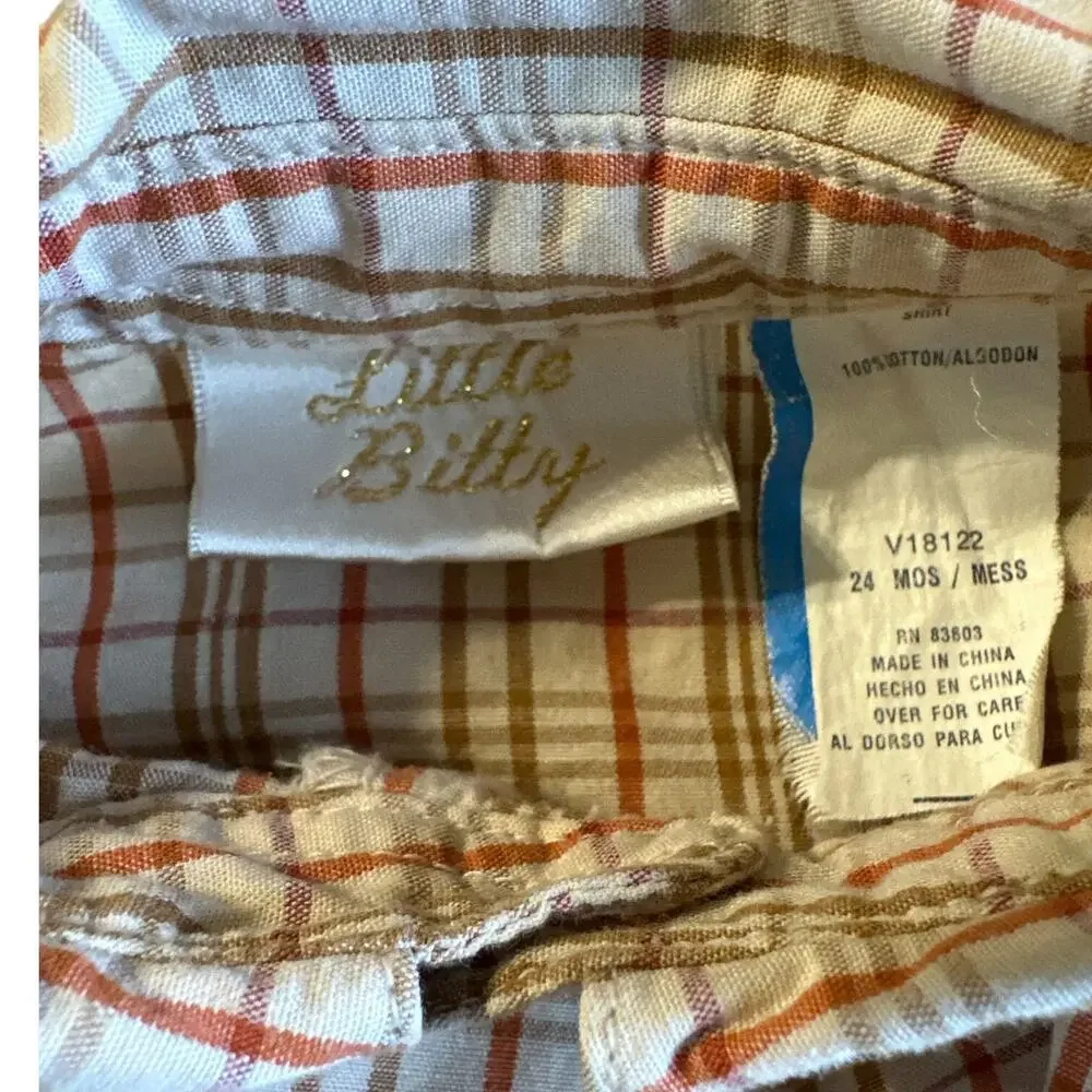 Lttle Bitty Button Down Shirt Baby Boys 24 Months Brown Plaid Long Sleeve‎